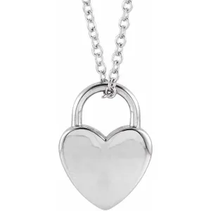 14K White Gold Engravable Heart Lock 16-18" Necklace