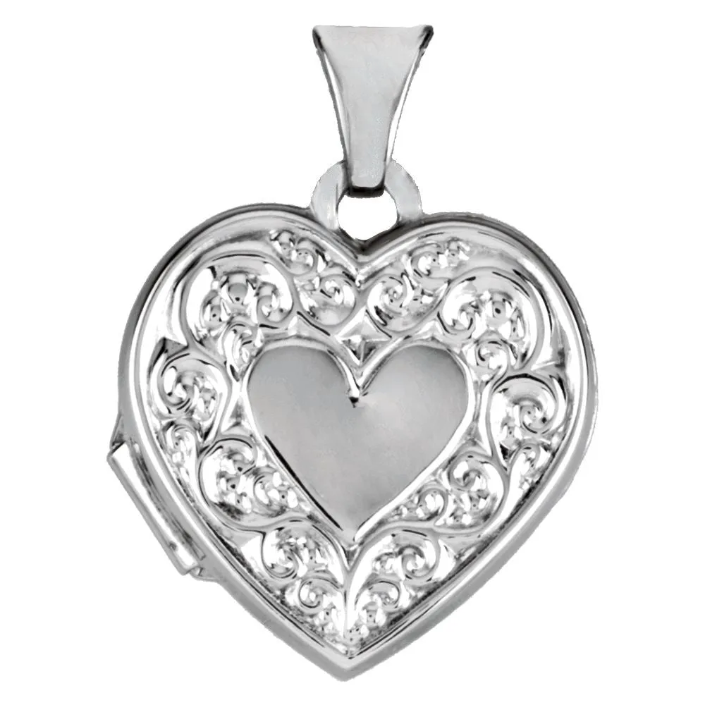 14k White Gold Heart Shaped Locket