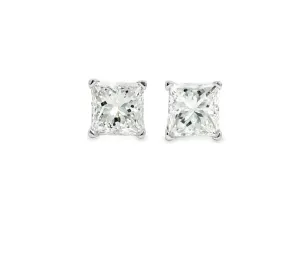 14K White Gold Princess Cut Diamond Stud Earrings - .83ctw