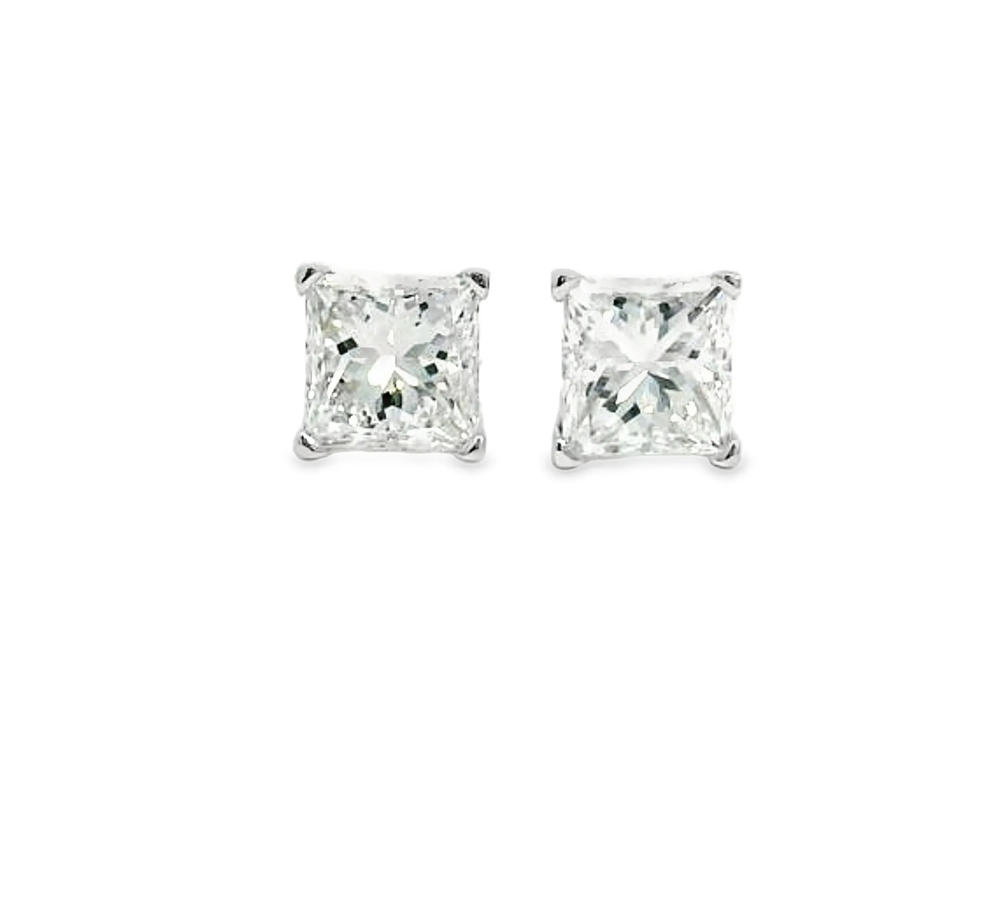 14K White Gold Princess Cut Diamond Stud Earrings - .83ctw