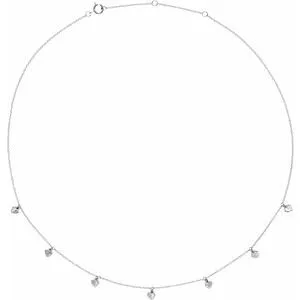 14K White Heart 7-Station 16-18" Necklace