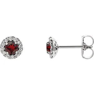 14K White Mozambique Garnet & 1/6 CTW Diamond Earrings