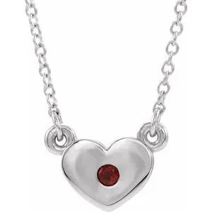14K White Mozambique Garnet Heart 16" Necklace