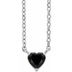 14K White Natural Black Onyx Heart 16-18" Necklace