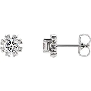14K White Sapphire & .07 CTW Diamond Earrings