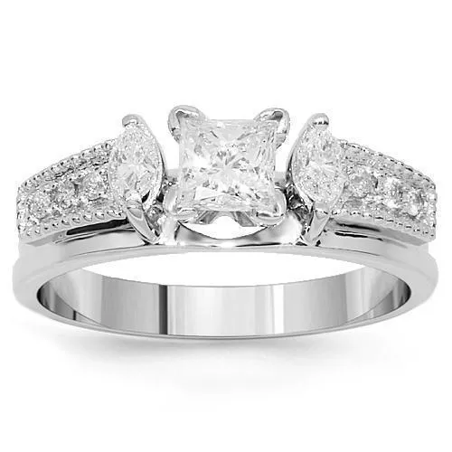 14K White Solid Gold Diamond Engagement Ring 1.00 Ctw