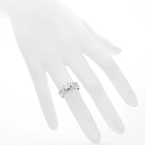 14K White Solid Gold Diamond Engagement Ring 1.00 Ctw