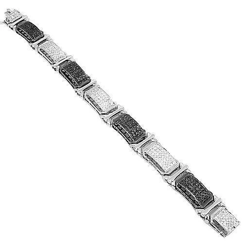 14K White Solid Gold Mens Diamond Bracelet with Black Diamonds 14.00 Ctw