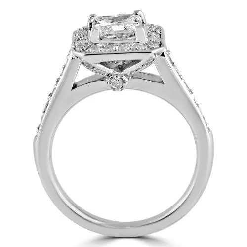 14K White Solid Gold Womens Diamond Square Halo With Side Stones Engagement Ring 1.52 Ctw