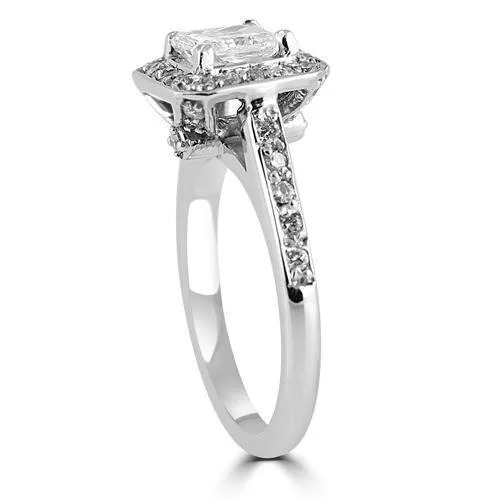 14K White Solid Gold Womens Diamond Square Halo With Side Stones Engagement Ring 1.52 Ctw