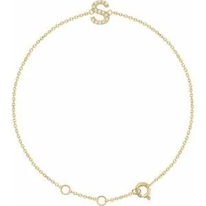 14K Yellow .05 CTW Diamond Initial S 6-7" Bracelet