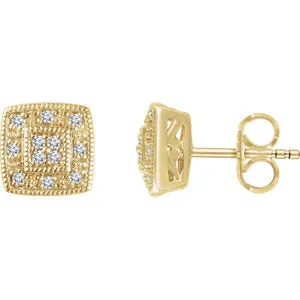 14K Yellow 1/10 CTW Diamond Cluster Earrings