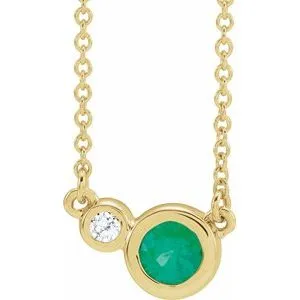 14K Yellow Chatham® Created Emerald & .02 CTW Diamond 16" Necklace