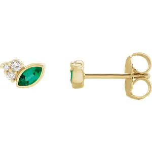 14K Yellow Emerald &  .05 CTW Diamond Earrings