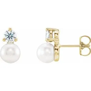 14K Yellow Freshwater Cultured Pearl & 1/2 CTW Diamond Earrings