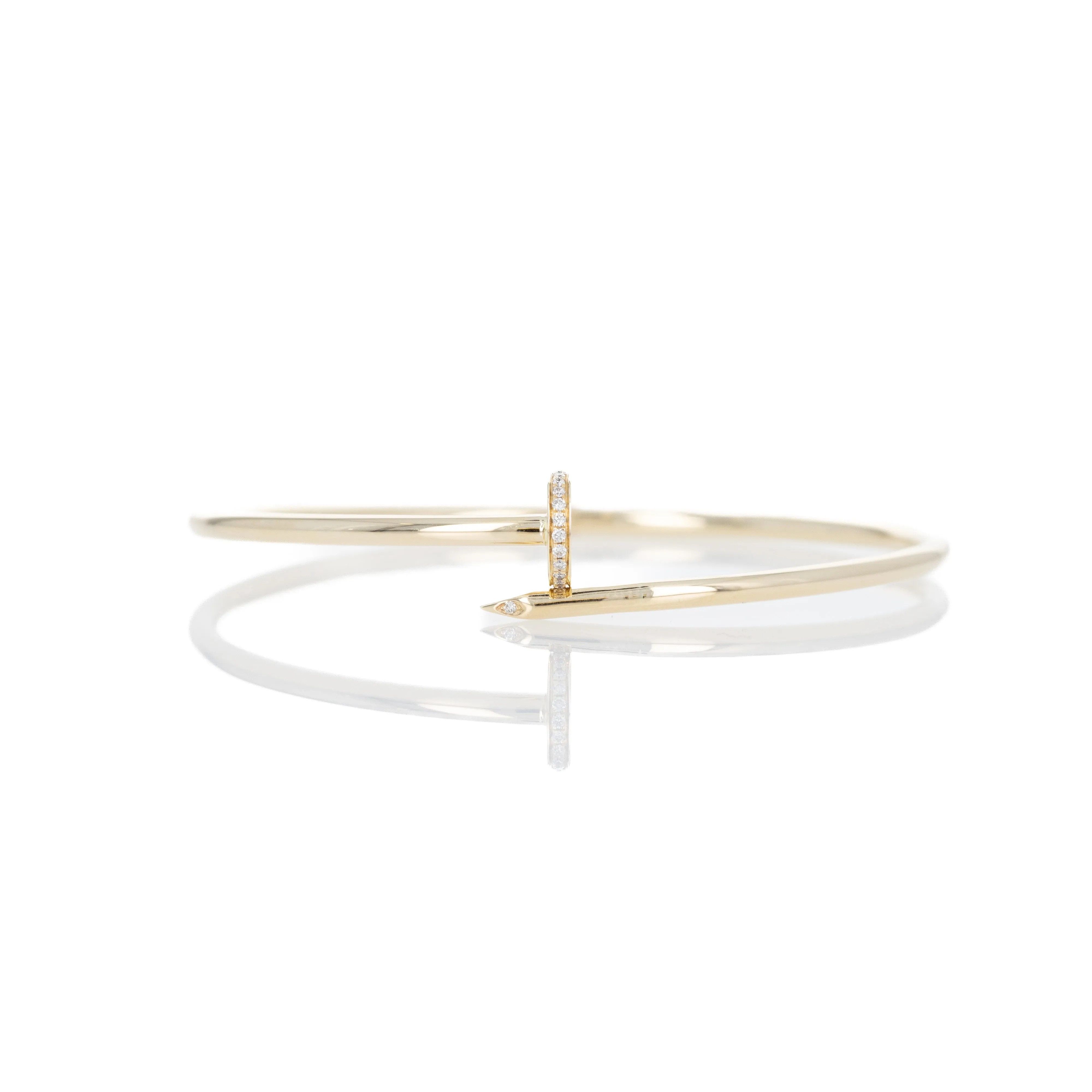14K Yellow Gold 0.11 Carat Diamond Hollow Nail Bracelet
