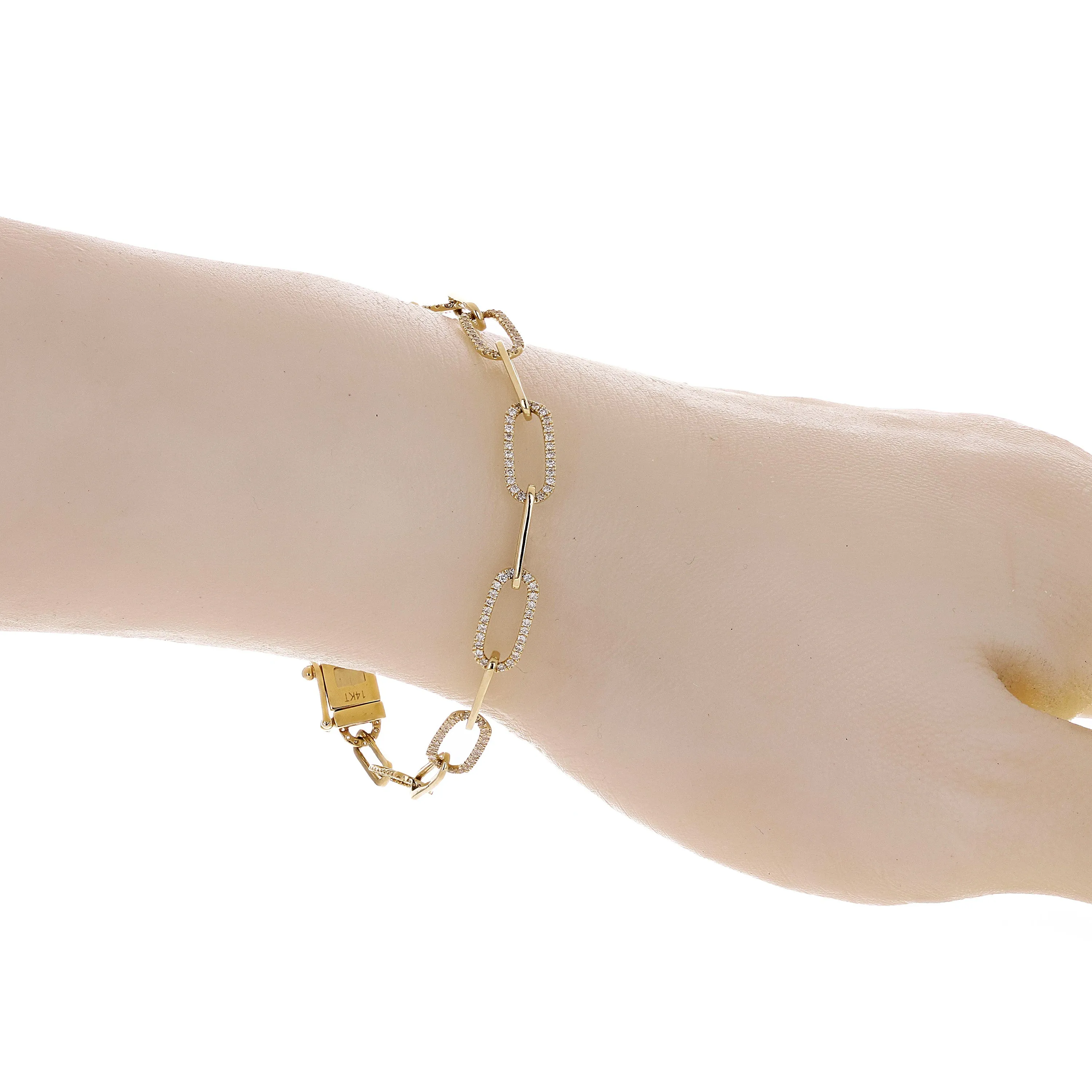 14k Yellow Gold 1.00ctw Diamond Paper Clip Chain Bracelet 7" 5.8mm 6.3 grams