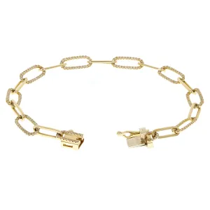 14k Yellow Gold 1.00ctw Diamond Paper Clip Chain Bracelet 7" 5.8mm 6.3 grams