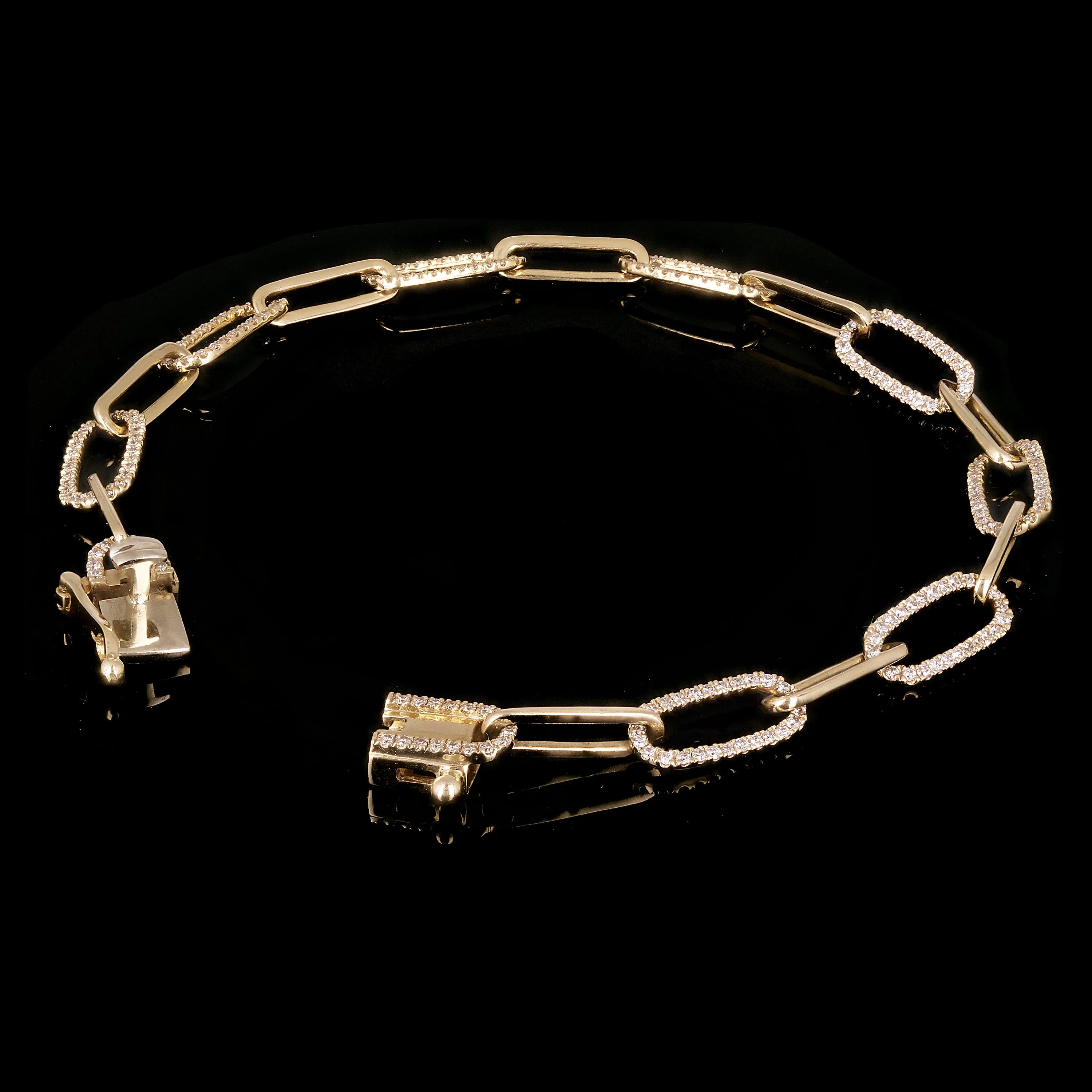 14k Yellow Gold 1.00ctw Diamond Paper Clip Chain Bracelet 7" 5.8mm 6.3 grams