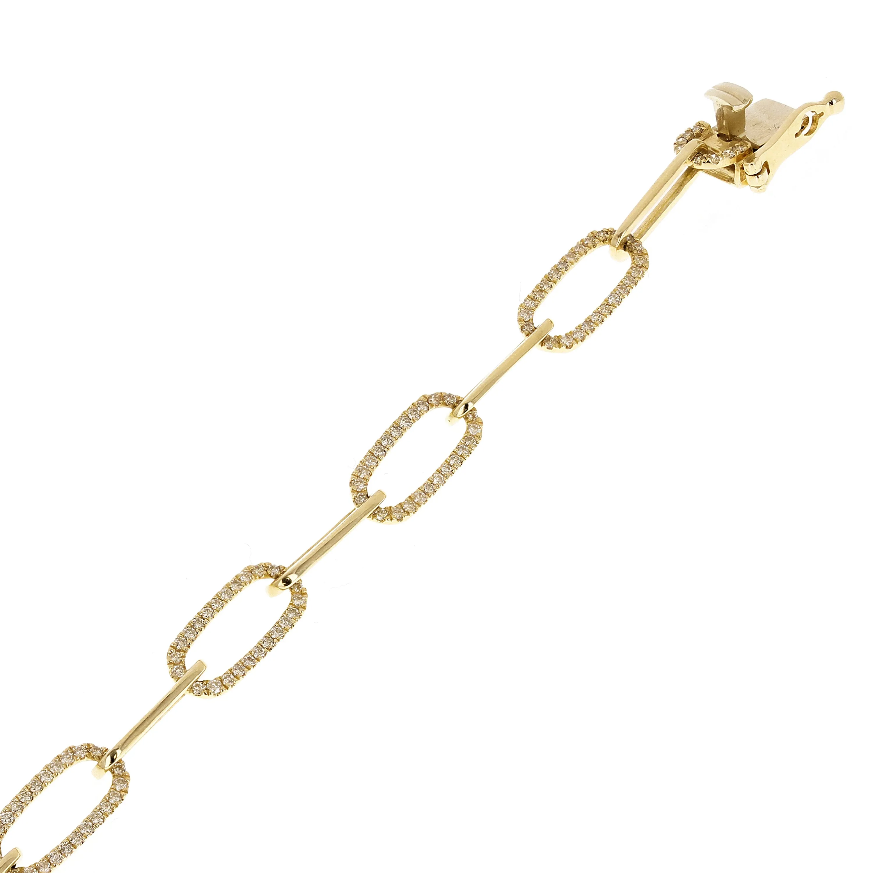 14k Yellow Gold 1.00ctw Diamond Paper Clip Chain Bracelet 7" 5.8mm 6.3 grams