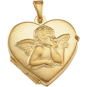 14k Yellow Gold 17.5x18.5mm Heart Angel Locket