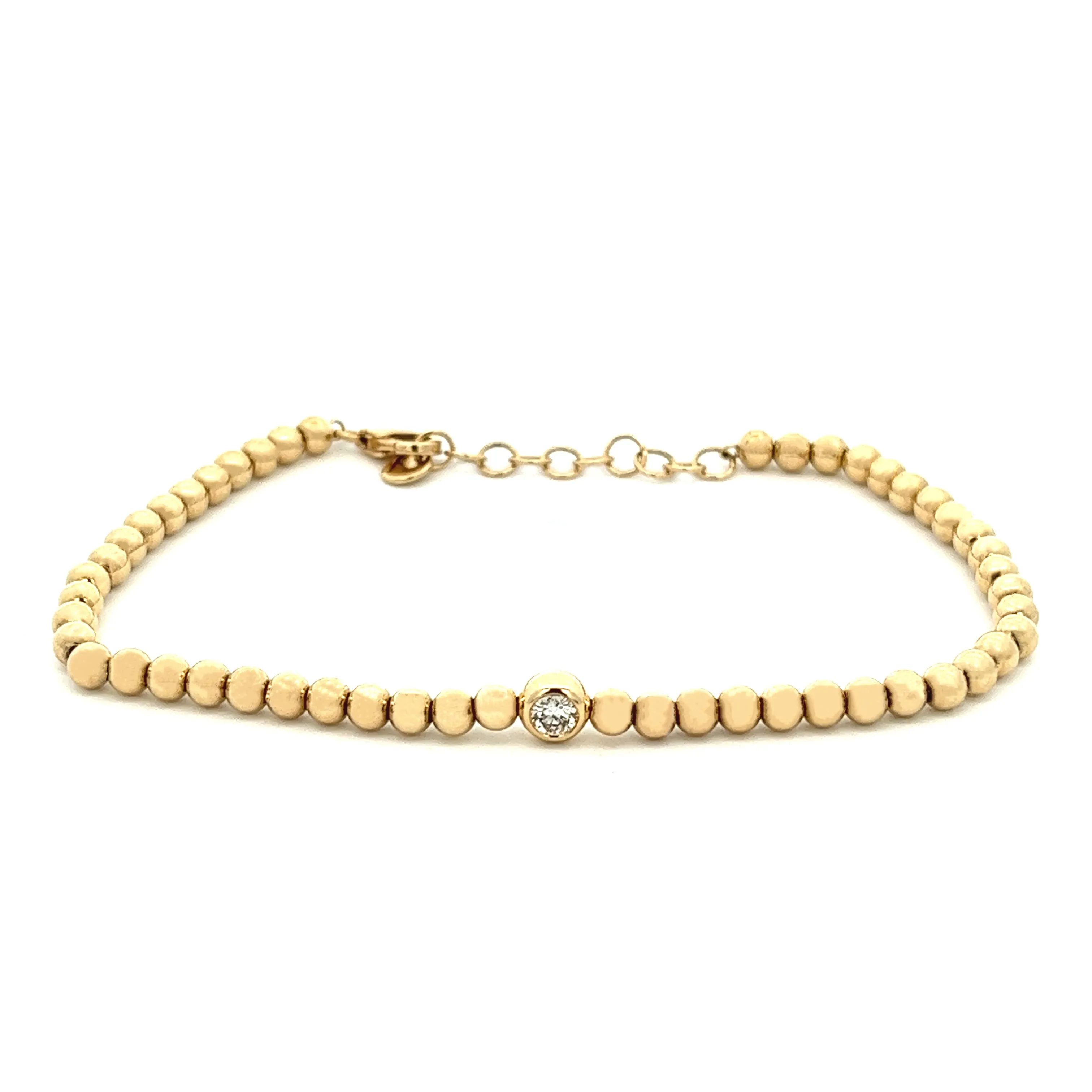 14k Yellow Gold Bead Chain Bracelet With Bezel Diamond