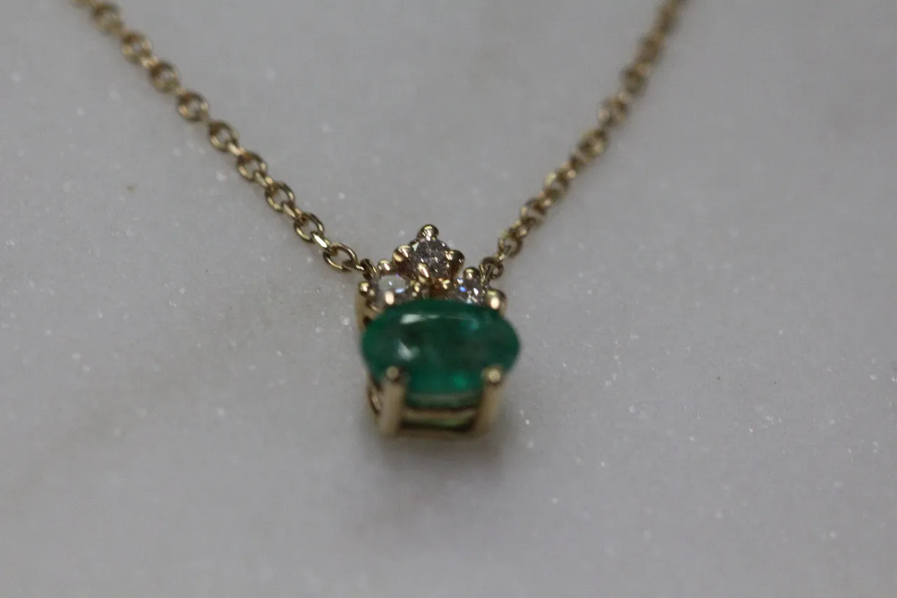 14K Yellow Gold Diamond Emerald Necklace