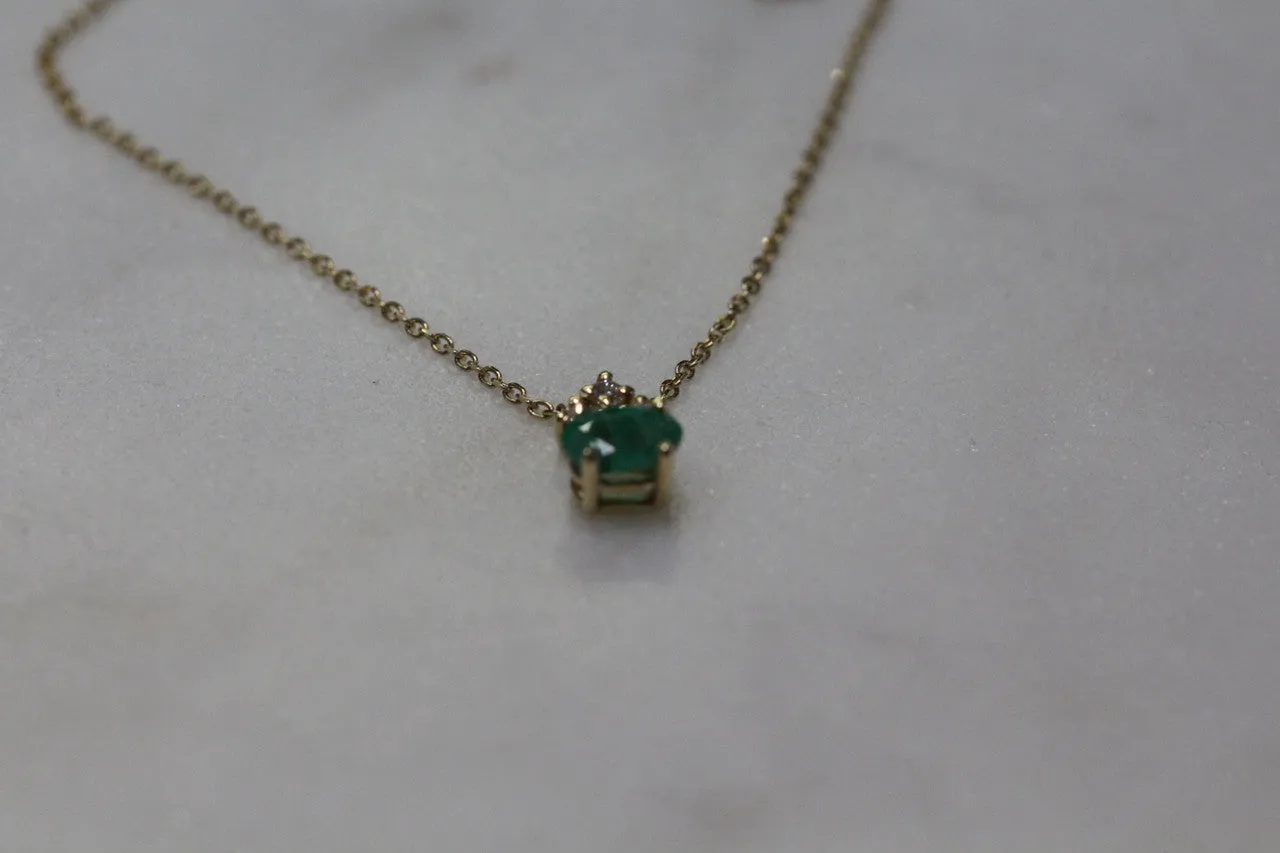 14K Yellow Gold Diamond Emerald Necklace