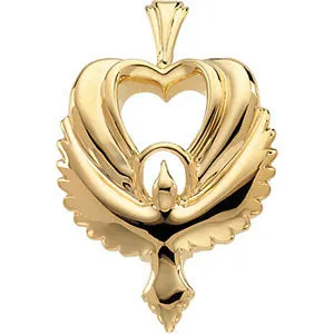 14k Yellow Gold Dove Heart Pendant