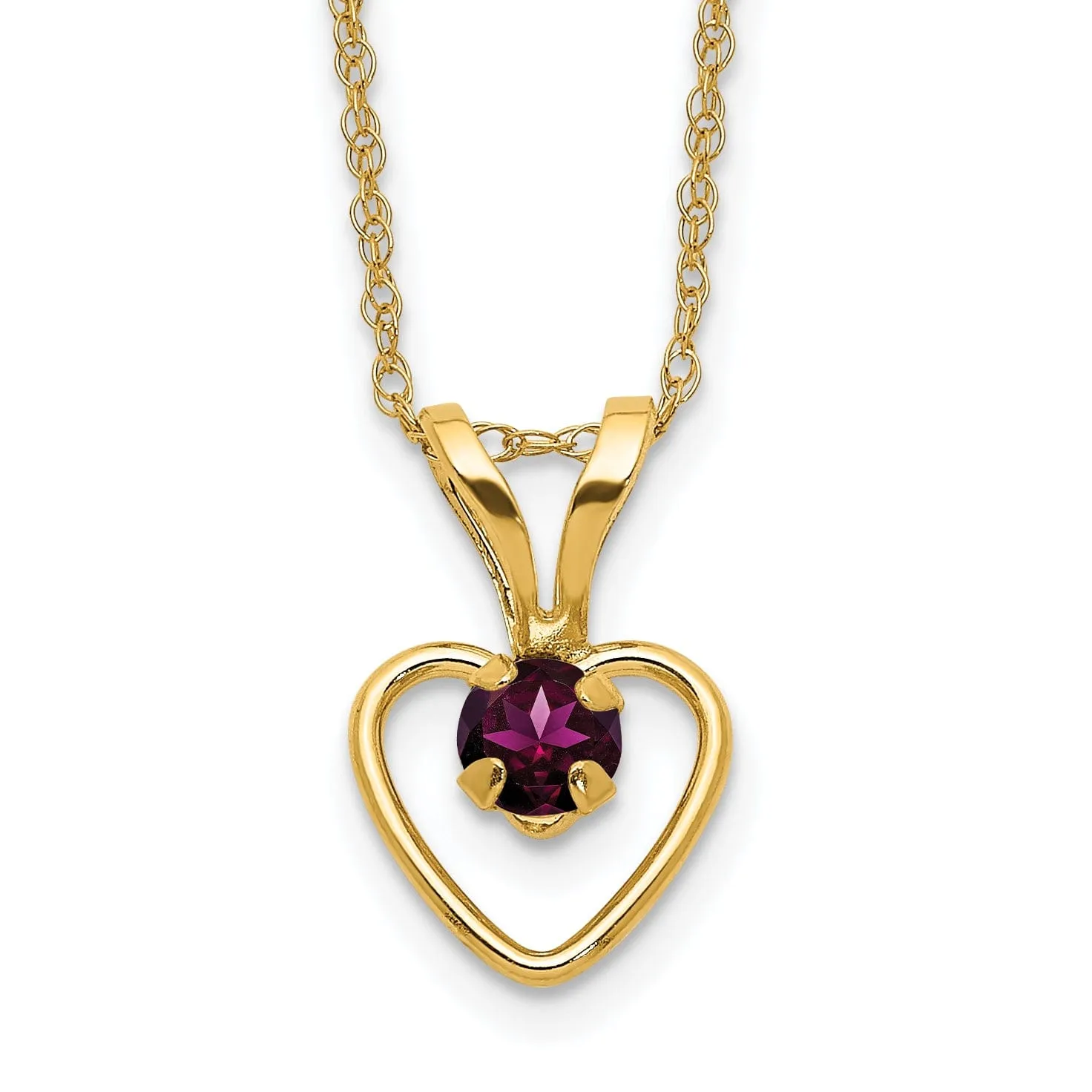 14k Yellow Gold Garnet Heart Birthstone Necklace