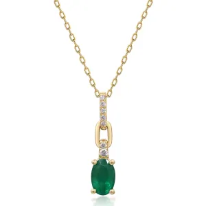 14k Yellow Gold Oval Cut Emerald and Diamond Accented Paperclip Pendant