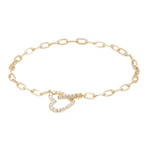 14k Yellow Gold Paperclip and Diamond Heart Bracelet