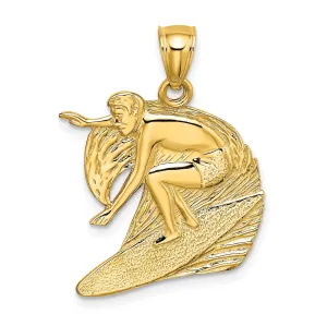 14K Yellow Gold Polished Finish Surfer in Wave Pendant
