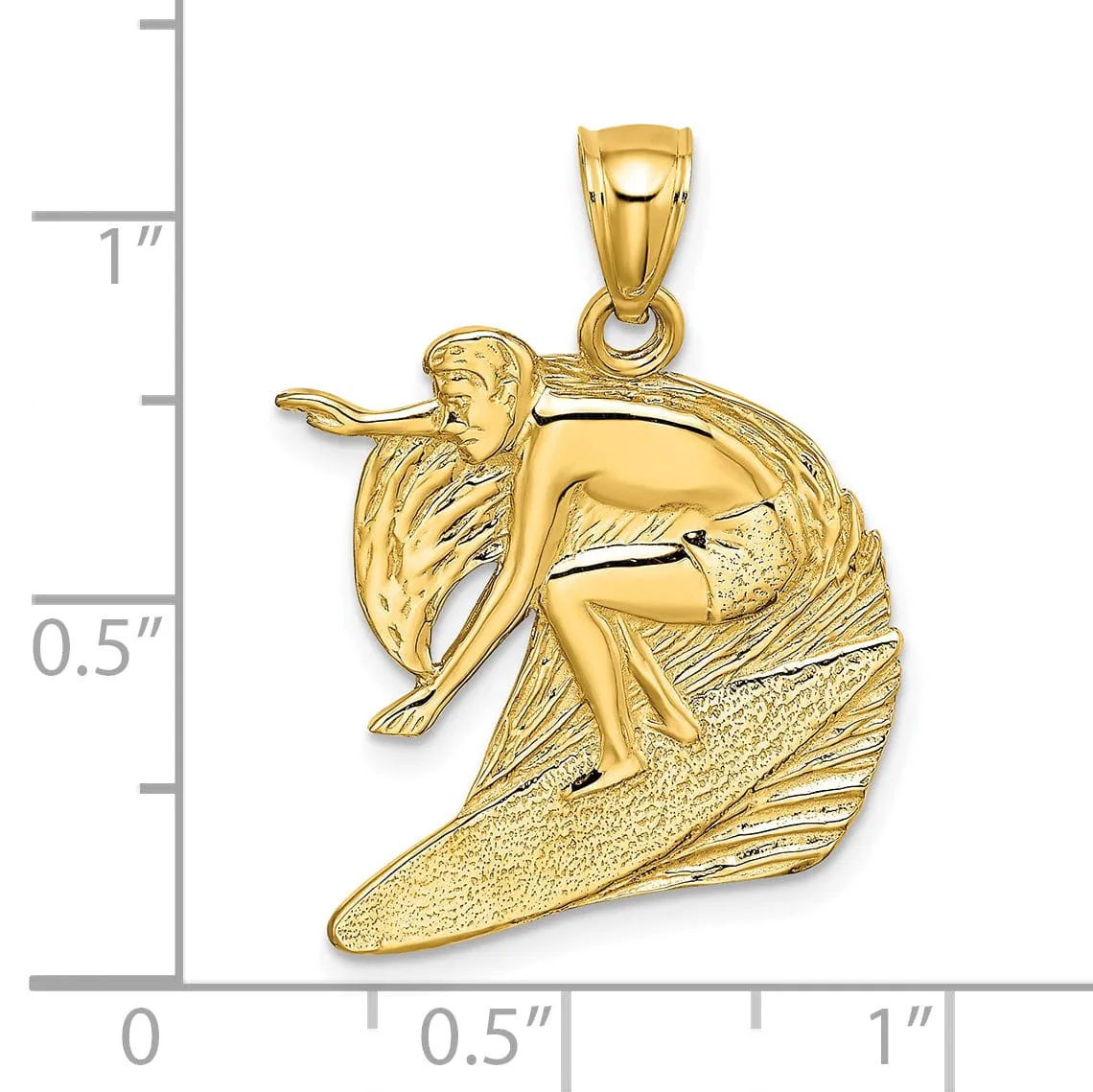 14K Yellow Gold Polished Finish Surfer in Wave Pendant