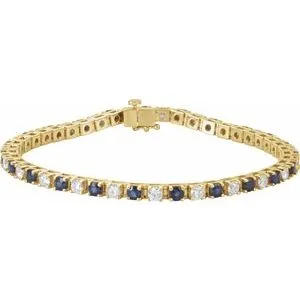 14K Yellow Natural Blue Sapphire & 2 3/8 CTW Natural Diamond Line 7" Bracelet