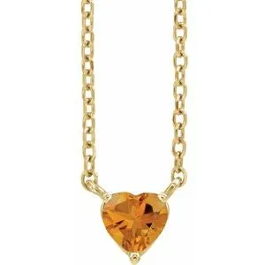14K Yellow Natural Citrine Heart 16-18" Necklace
