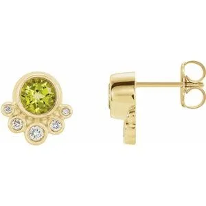 14K Yellow Peridot & 1/8 CTW Diamond Earrings