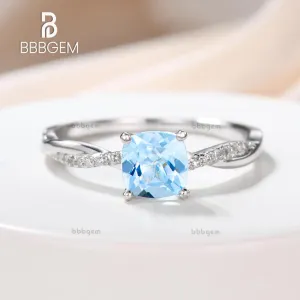 14k/18k White Gold Aquamarine Engagement Rings With Diamonds 6mm Cushion Twisted Infinity Promise Band