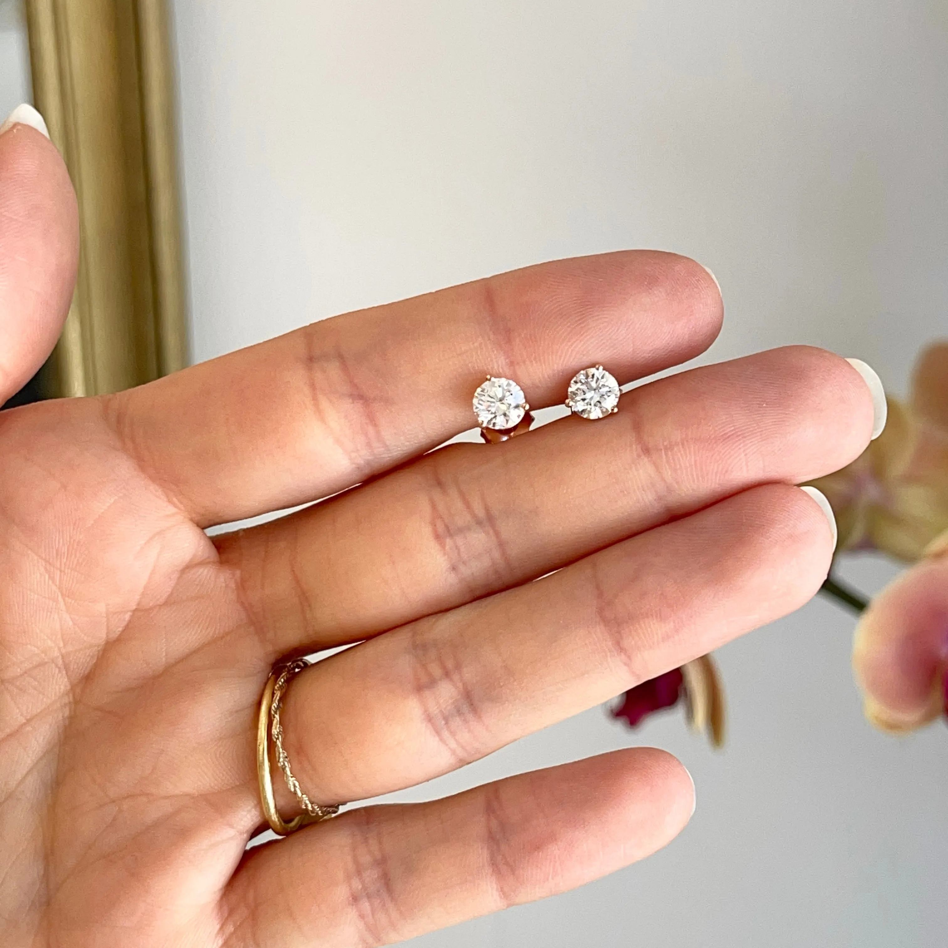 14KT Rose Gold 1.50 CT Round Lab Diamond Stud Earrings
