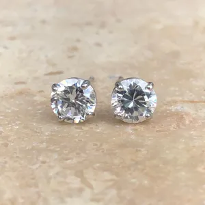 14KT White Gold Round 4mm CZ Stud Post Earrings