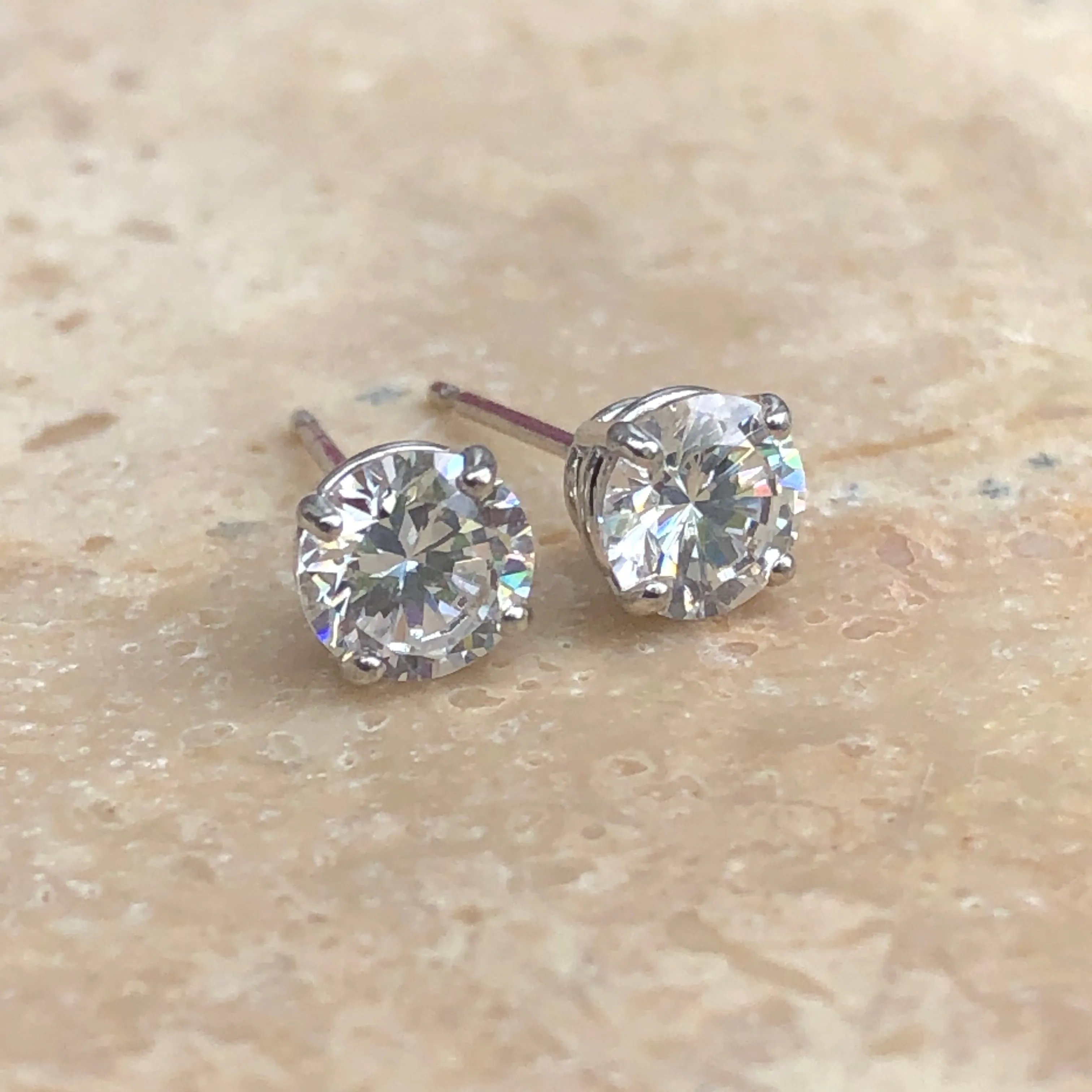 14KT White Gold Round 4mm CZ Stud Post Earrings
