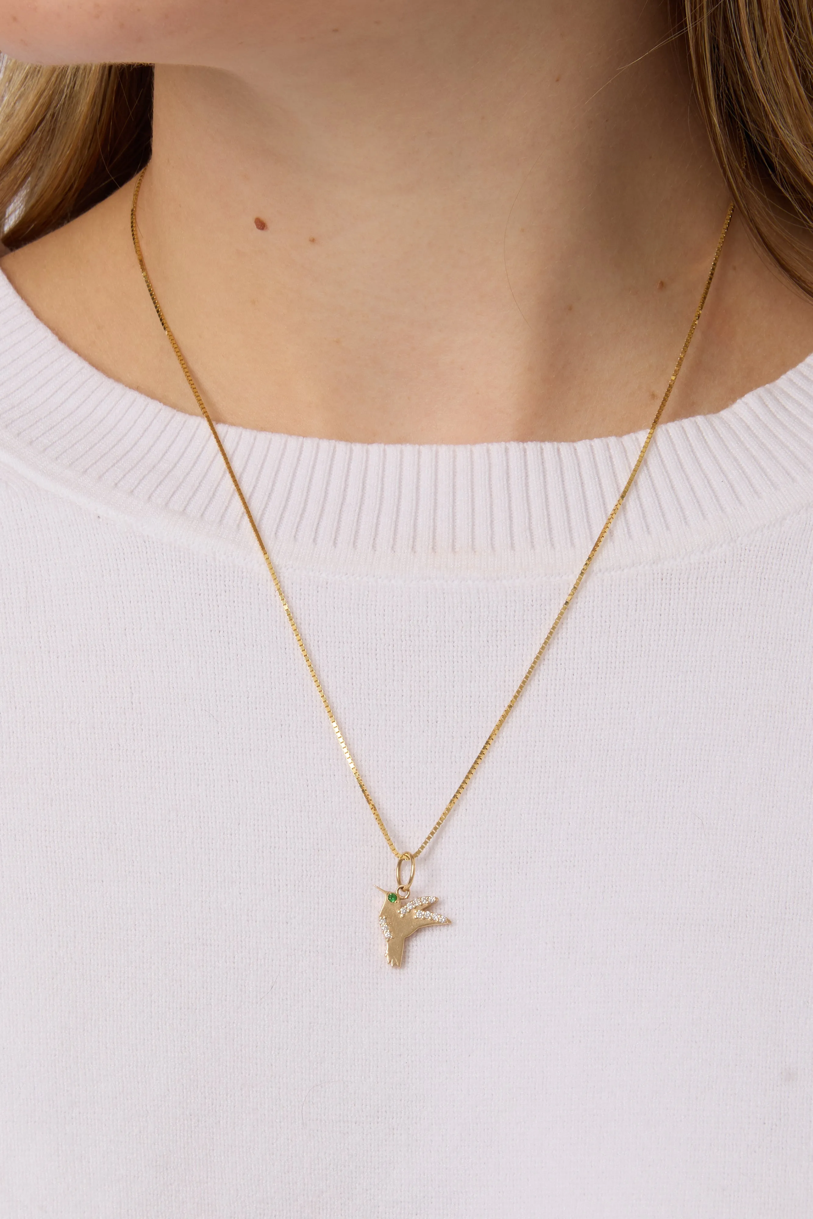 14KY Hummingbird With Emerald Eye Charm