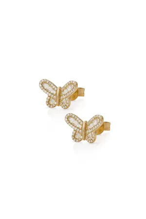 14KY Medium Baguette Butterfly Studs