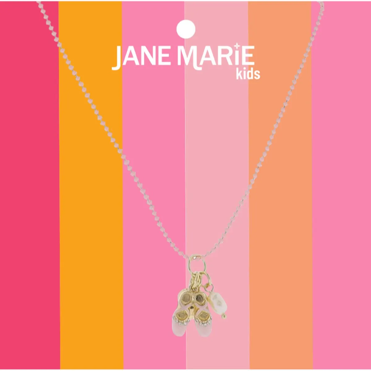 14" Pink Ball Chain Necklace with Pink Ballet Slippers & Heart