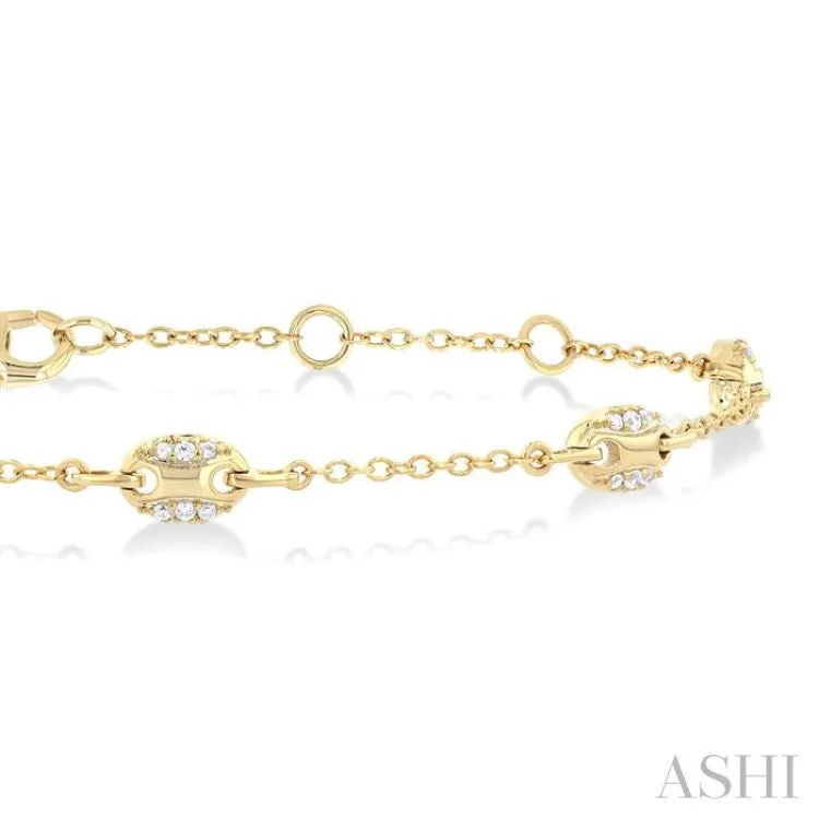 1/5 ctw Mariner Link Round Cut Diamond Station Bracelet in 14K Yellow Gold