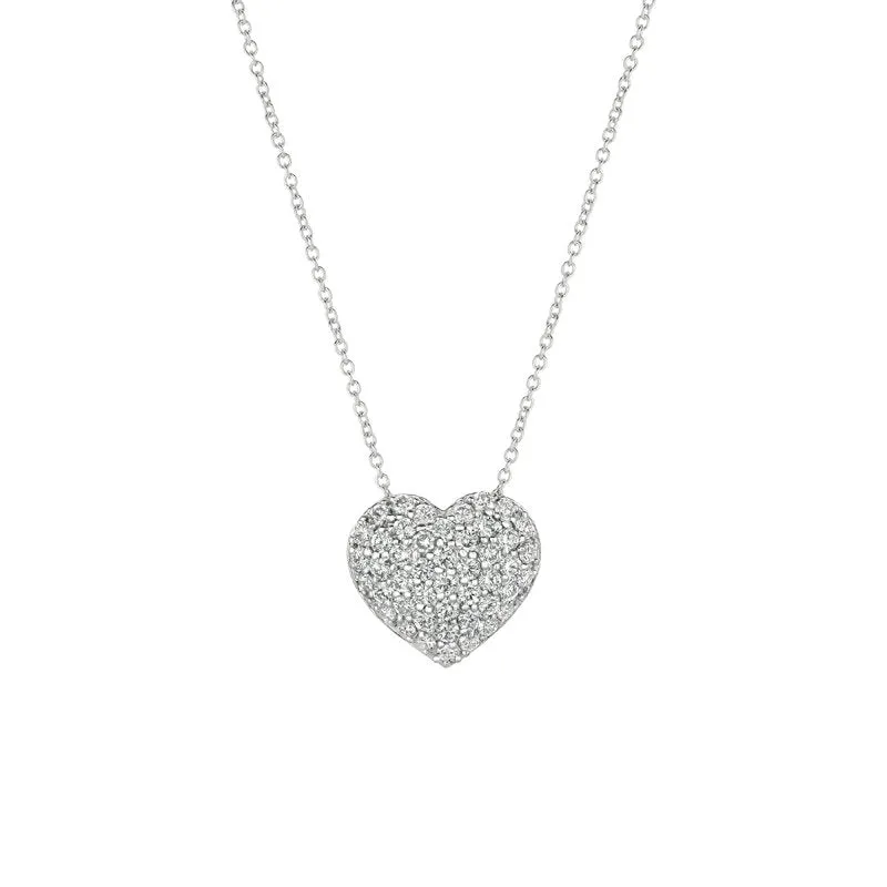 1.50 Carat Natural Diamond Heart Necklace Pendant 14K White Gold G SI 18''
