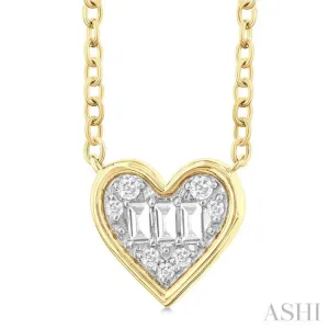 1/6 ctw Petite Bezel Set Heart Shape Fusion Baguette and Round Cut Diamond Fashion Pendant With Chain in 10K Yellow Gold