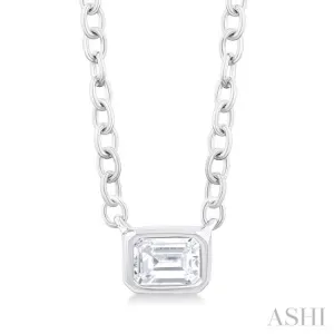 1/6 ctw Petite East-West Bezel Set Emerald Cut Diamond Fashion Pendant With Chain in 10K White Gold