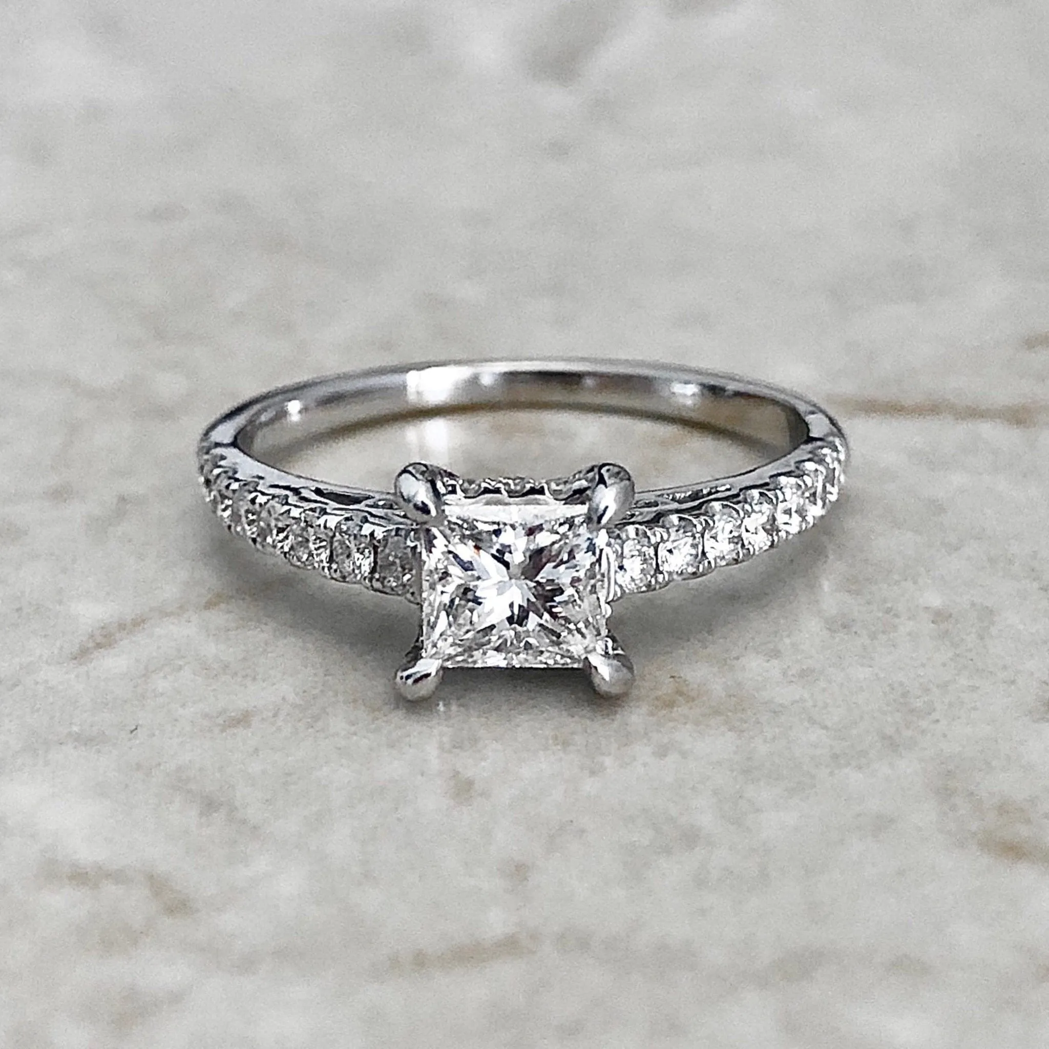 18 Karat White Gold 0.60 Carat Princess Cut Diamond Engagement Ring