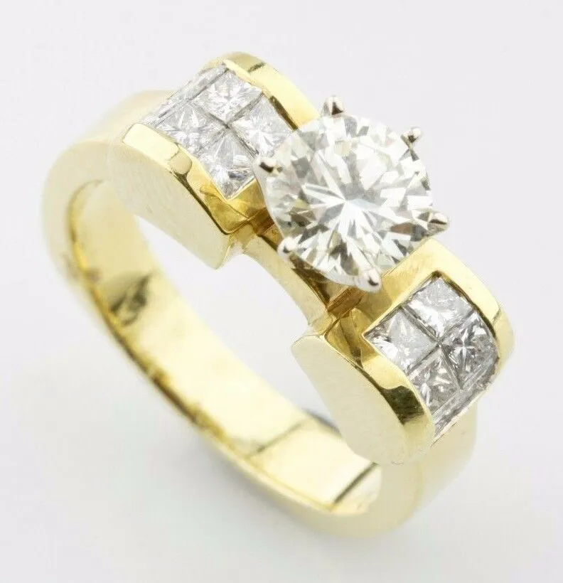 1.83 Carat Round Brilliant Diamond 14k Yellow Gold Engagement Ring Size 6.5
